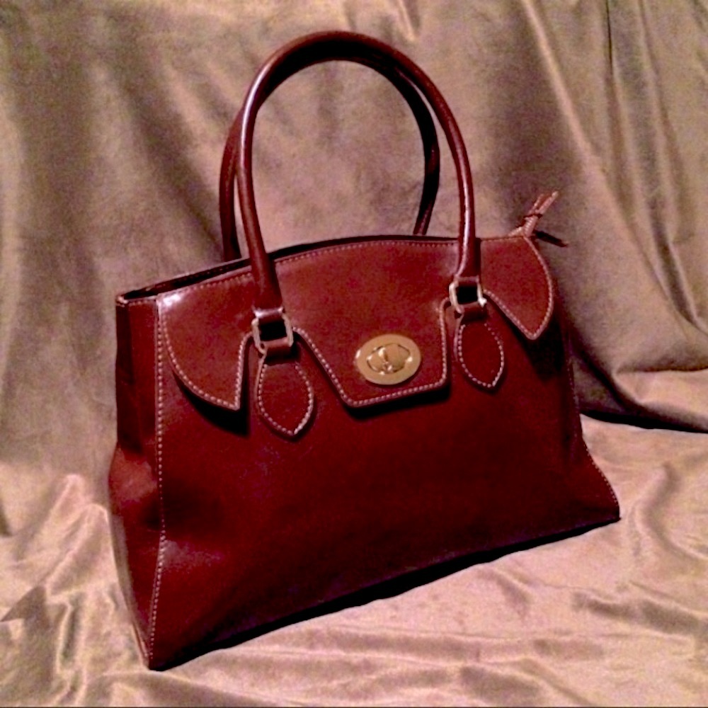 Borse In Pelle Dark Brown Italian Leather Gold Tone Cross Body Handbag Purse